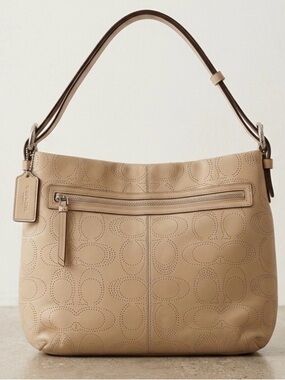 Coach Beige Perforated Leather Shoulder Bag